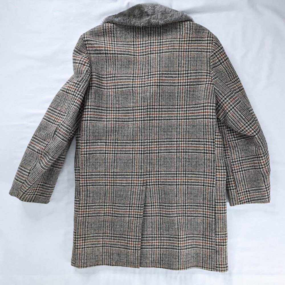 VTG Woolrich Gray Black Red Plaid Houndstooth Wool Fur Lined Long Coat 60s 70s - Picture 4 of 9
